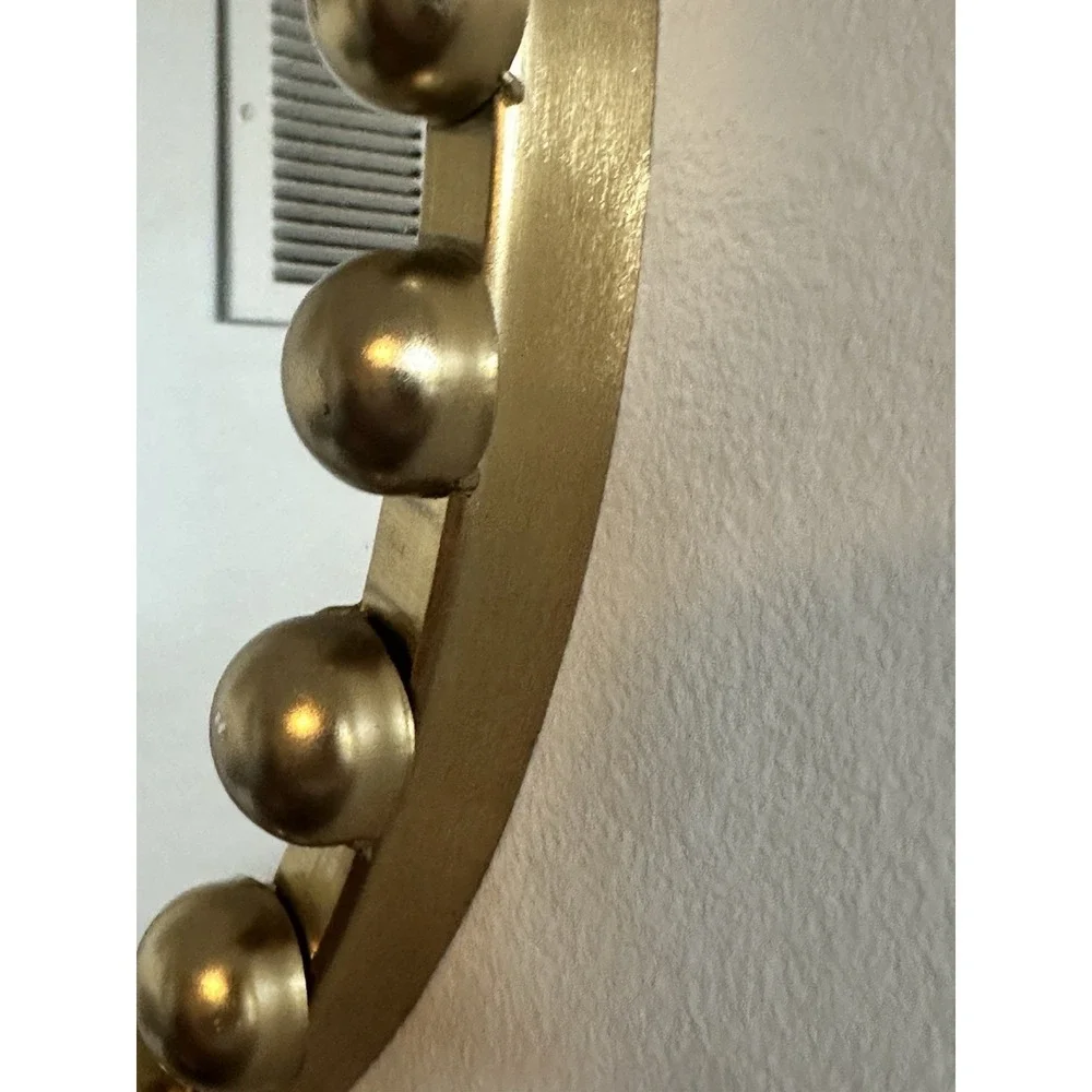 Round Gold Beaded Wall Mirror Ball Frame Boho Farmhouse Decor 14